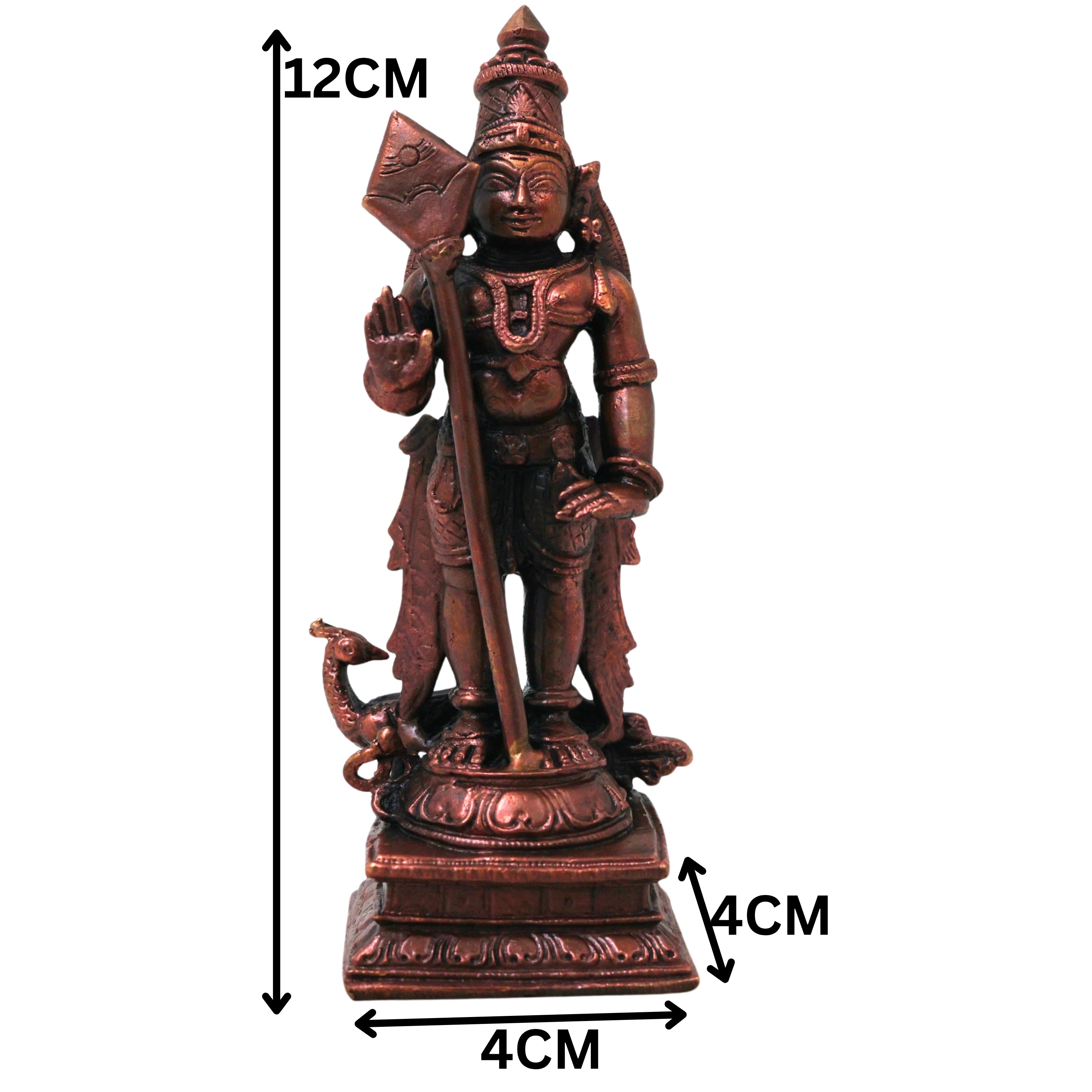 Copper Murugan Idol, Handcrafted Chola Style Subrahmanya Kartikeya Statue for Pooja, Decor & Gifting, Brown, 4.5 Inch, 1 Piece