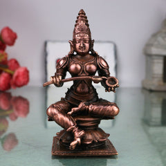 Copper Annapurna Devi Idol, Handcrafted Traditional Annapurneshwari Murti for Pooja, Vastu & Gifting, Brown, 4 Inch, 1 Piece