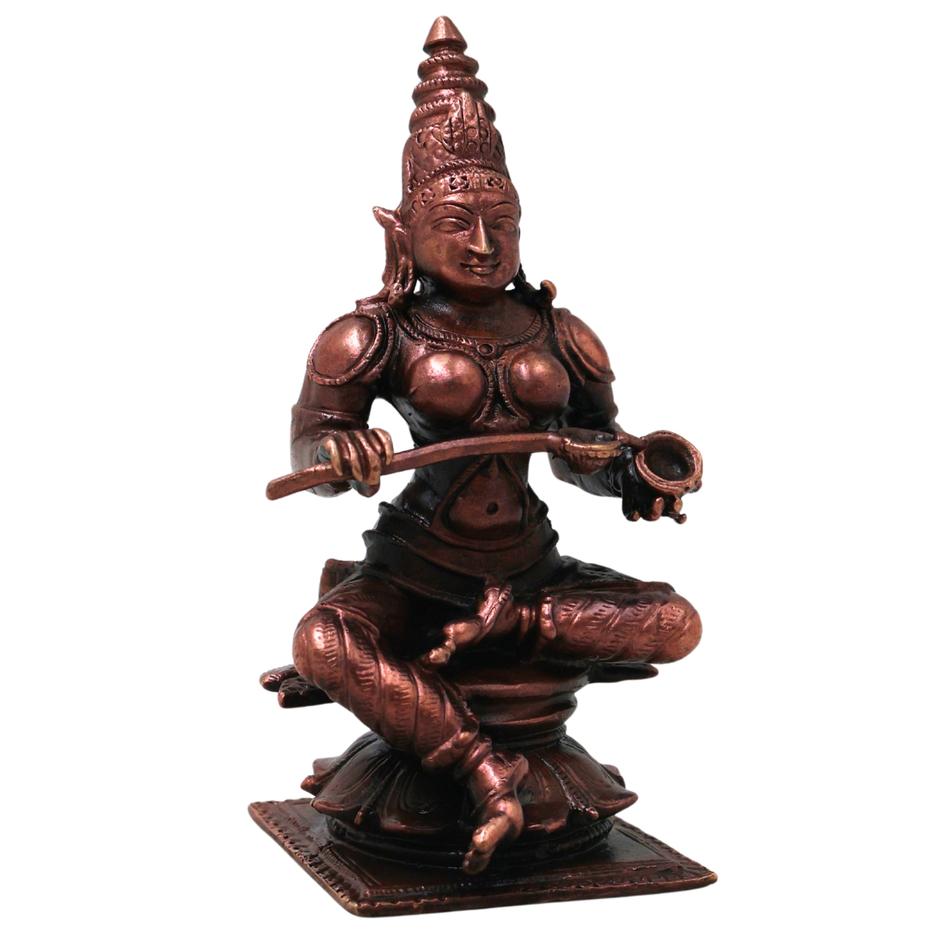 Copper Annapurna Devi Idol, Handcrafted Traditional Annapurneshwari Murti for Pooja, Vastu & Gifting, Brown, 4 Inch, 1 Piece
