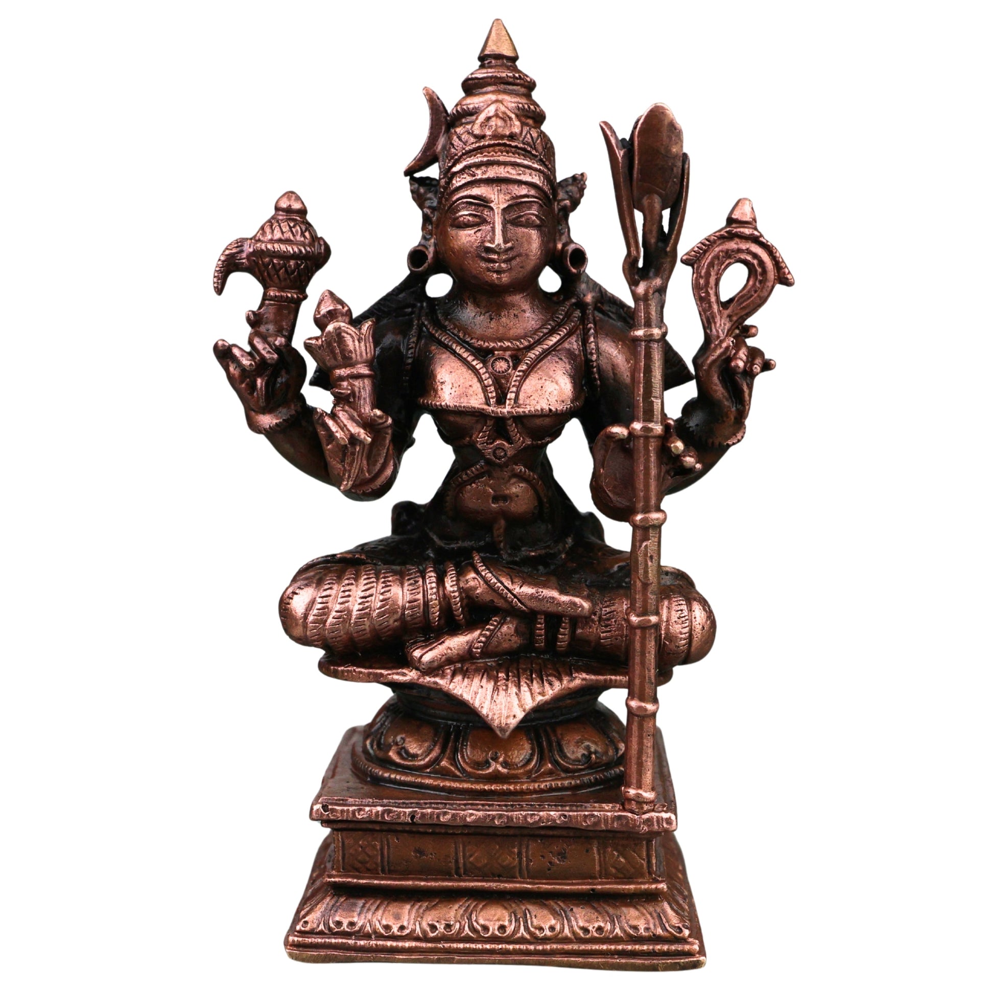 Copper Kamakshi Devi Idol, Handmade Kanchi Kamakshi Murti for Pooja, Vastu, Temple &amp; Spiritual Decor, Brown, 3.5 Inch, 1 Piece
