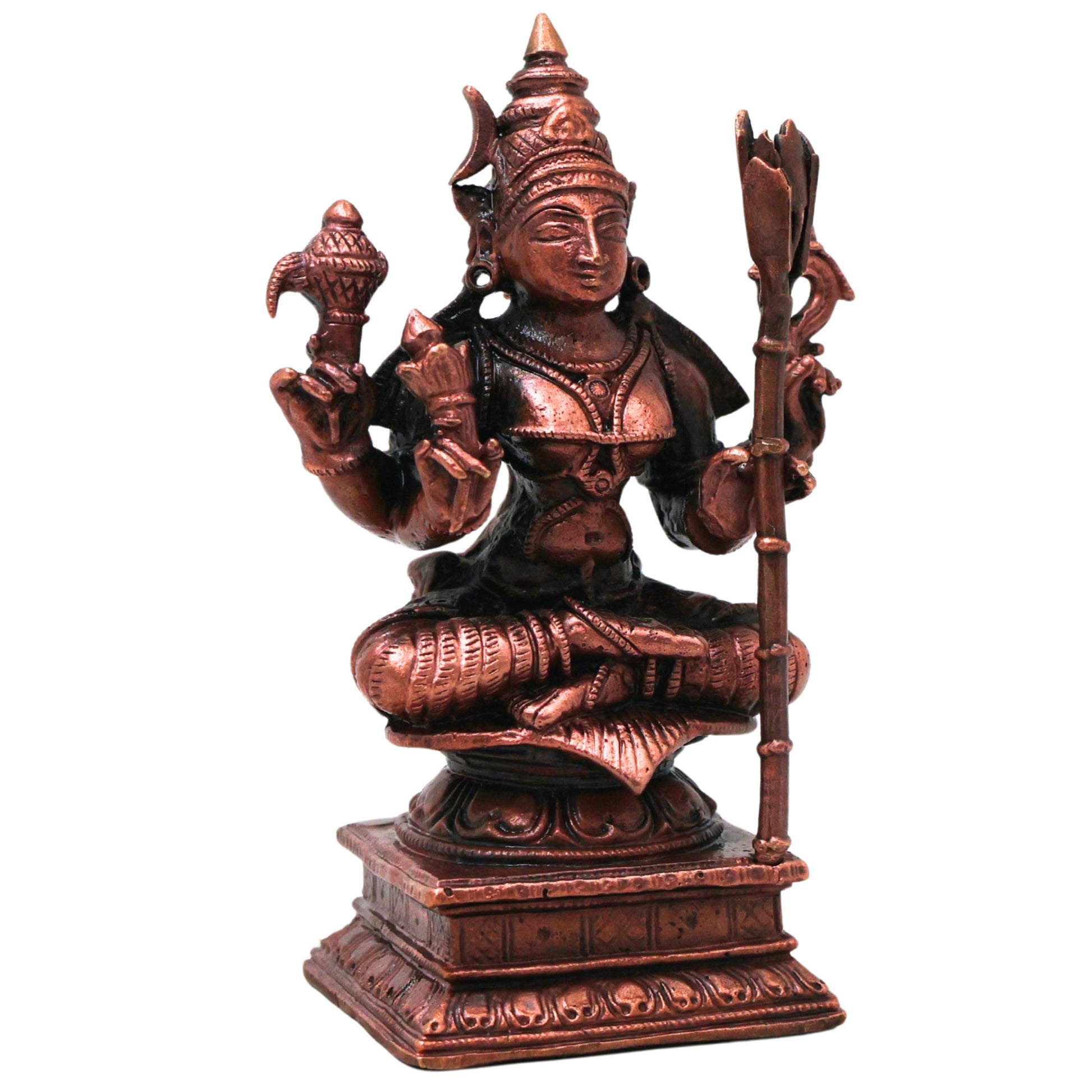 Copper Kamakshi Devi Idol, Handmade Kanchi Kamakshi Murti for Pooja, Vastu, Temple &amp; Spiritual Decor, Brown, 3.5 Inch, 1 Piece