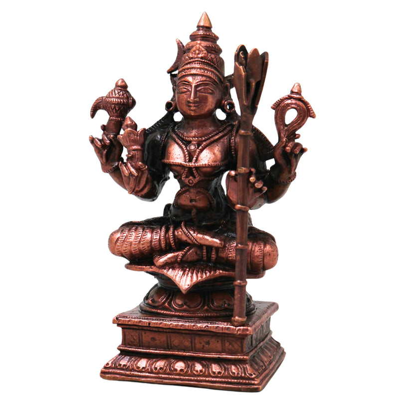 Copper Kamakshi Devi Idol, Handmade Kanchi Kamakshi Murti for Pooja, Vastu, Temple &amp; Spiritual Decor, Brown, 3.5 Inch, 1 Piece
