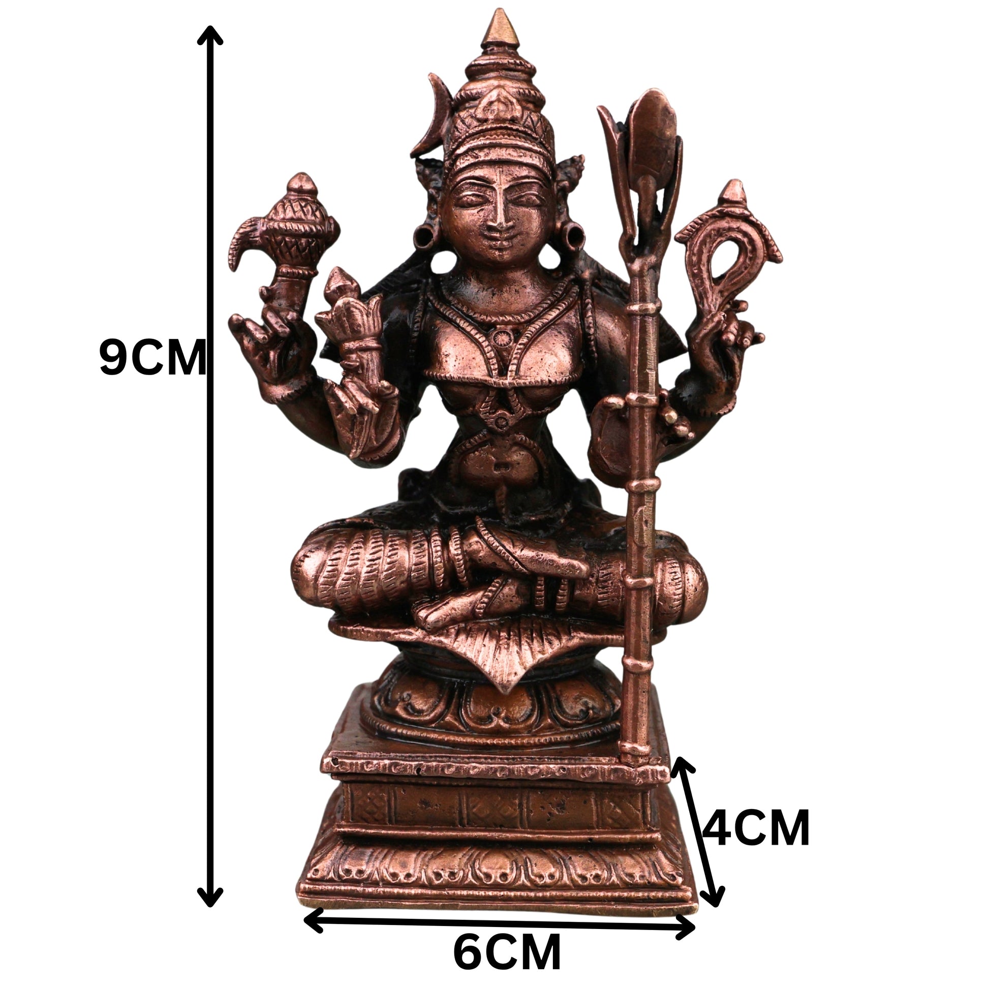 Copper Kamakshi Devi Idol, Handmade Kanchi Kamakshi Murti for Pooja, Vastu, Temple &amp; Spiritual Decor, Brown, 3.5 Inch, 1 Piece