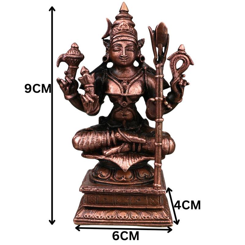 Copper Kamakshi Devi Idol, Handmade Kanchi Kamakshi Murti for Pooja, Vastu, Temple &amp; Spiritual Decor, Brown, 3.5 Inch, 1 Piece