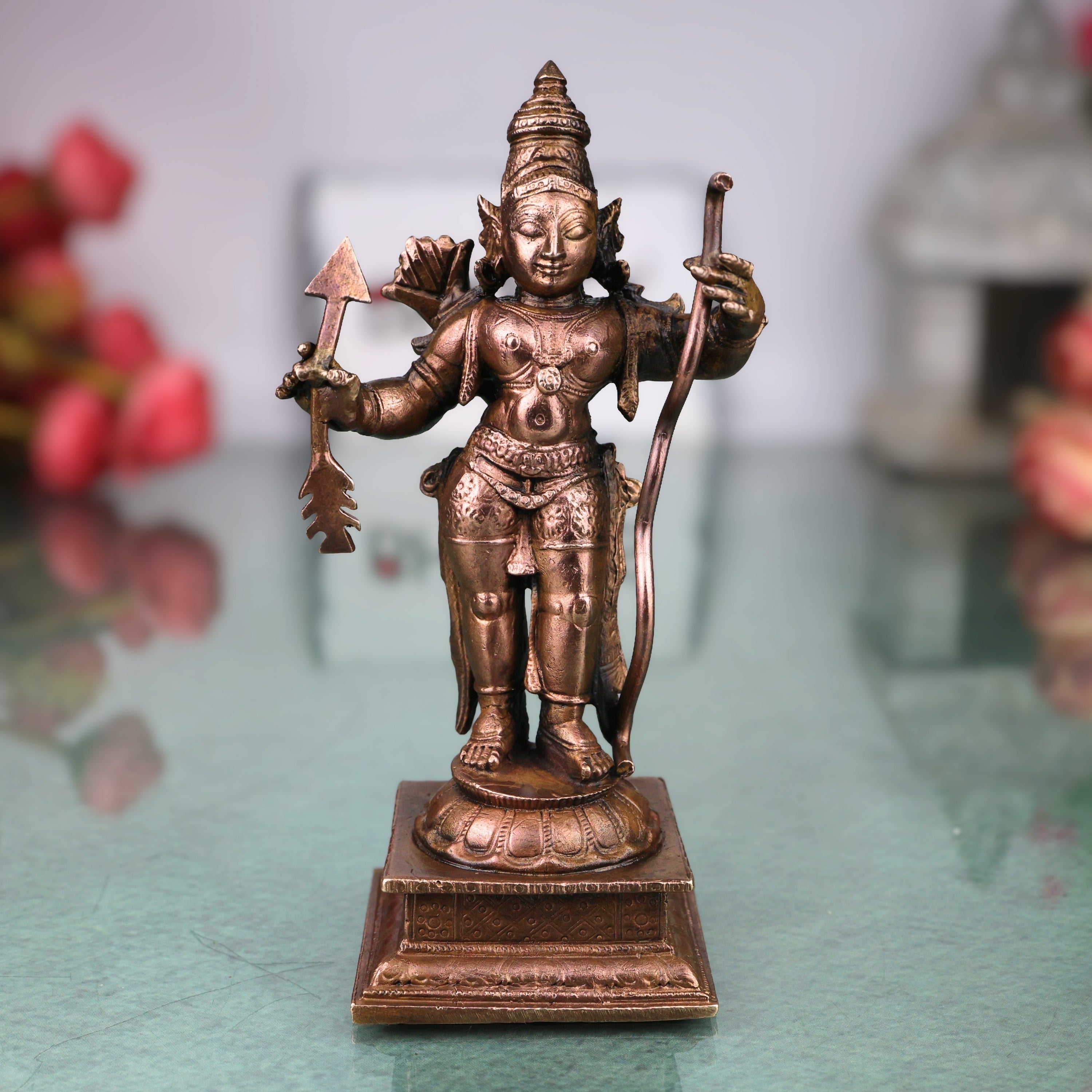 Copper Shri Ram Idol for Pooja, Ayodhya Rama Murti, Handmade Srirama Statue for Home Temple Decor, Brown, 4.5 Inch, 1 Piece