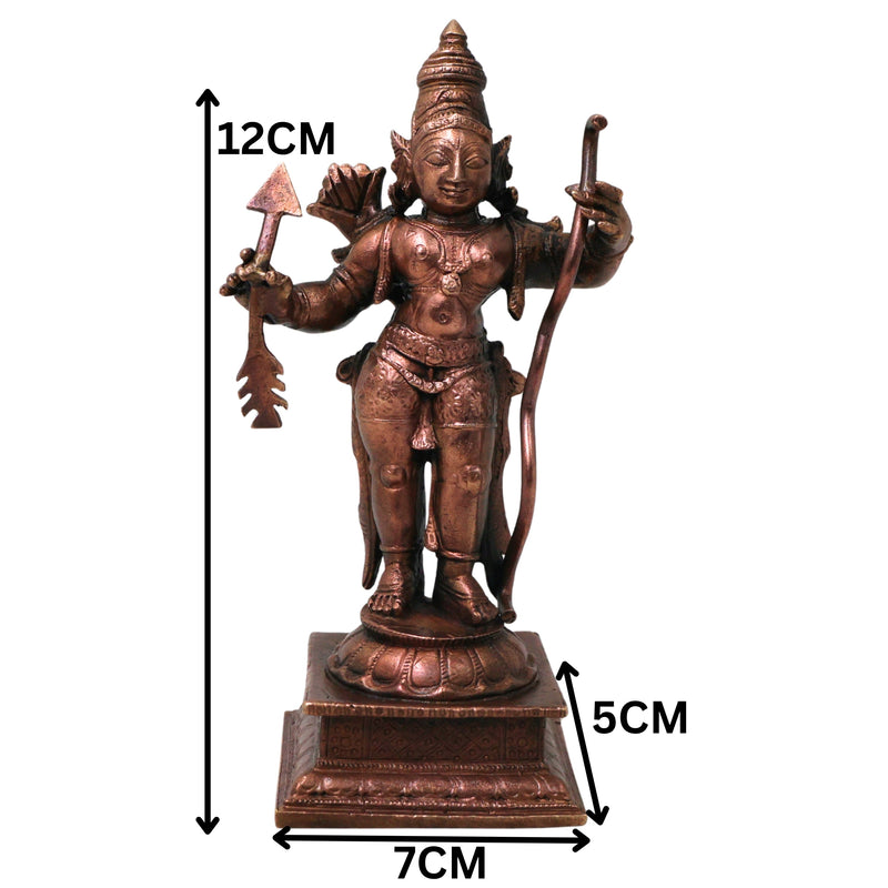 Copper Shri Ram Idol for Pooja, Ayodhya Rama Murti, Handmade Srirama Statue for Home Temple Decor, Brown, 4.5 Inch, 1 Piece