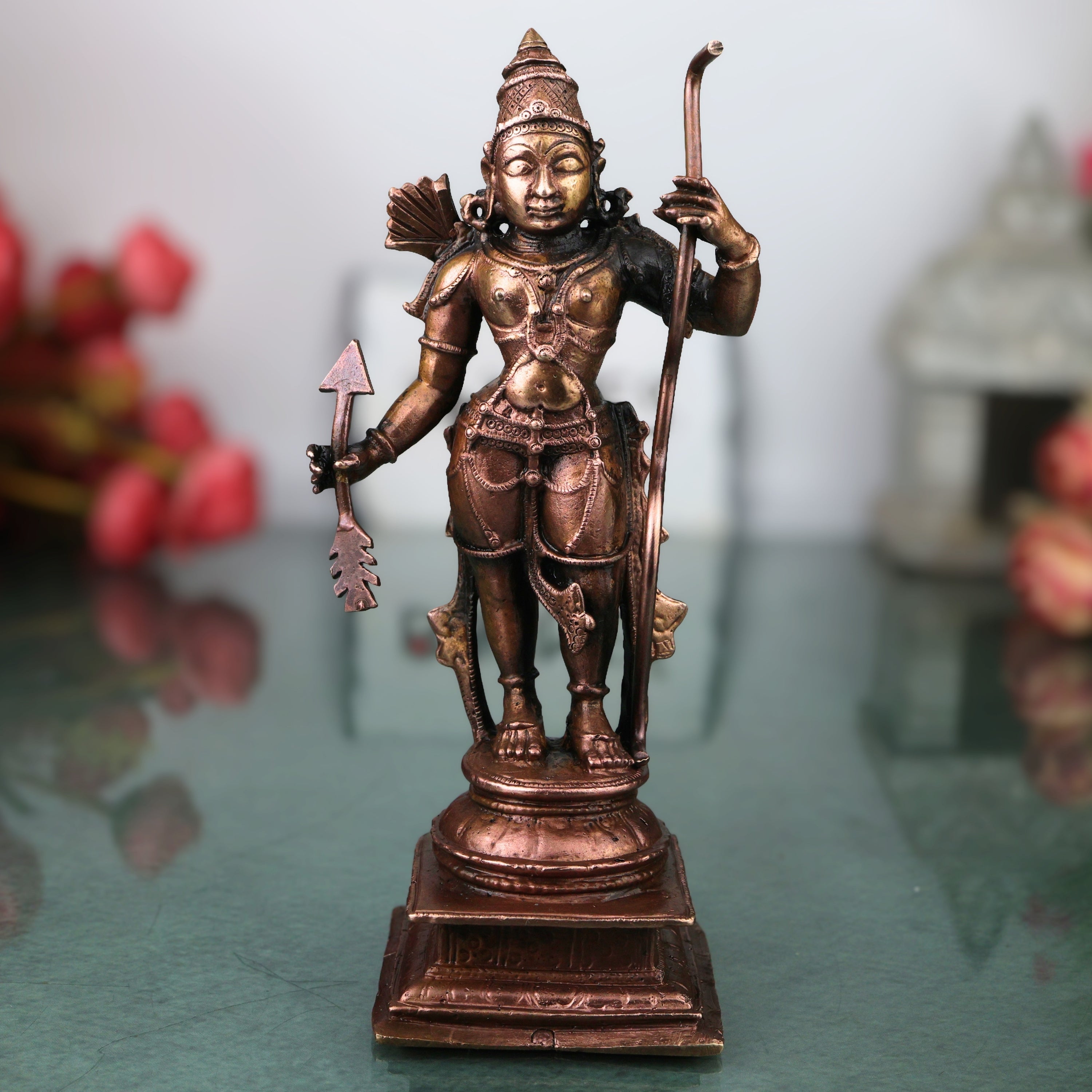 Copper Shri Ram Idol for Pooja, Ayodhya Rama Murti, Kodanda Rama Vigraha, Ram Darbar Decor, Brown, 6 Inch, 1 Piece