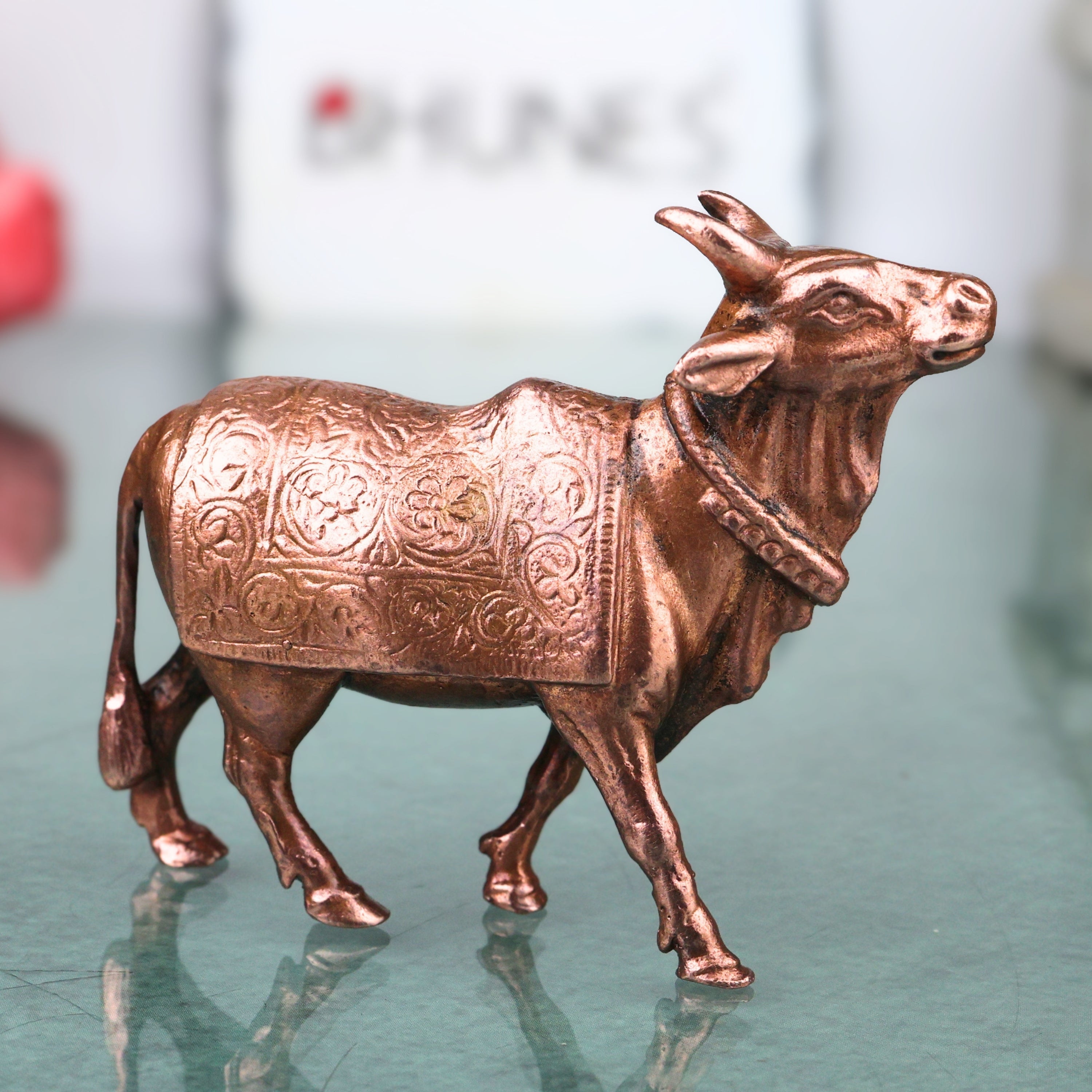 Handcrafted Copper Nandi Idol for Pooja, Vastu, Mandir Décor &amp; Spiritual Gifting, Brown, 3 Inch, 1 Piece