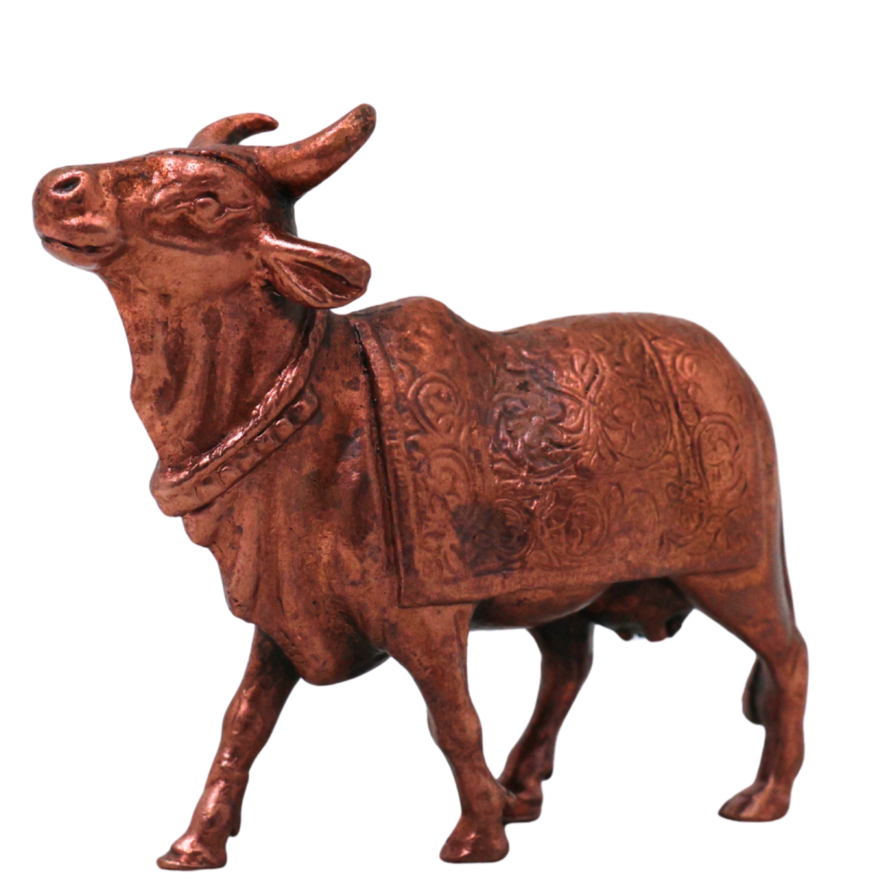 Handcrafted Copper Nandi Idol for Pooja, Vastu, Mandir Décor &amp; Spiritual Gifting, Brown, 3 Inch, 1 Piece