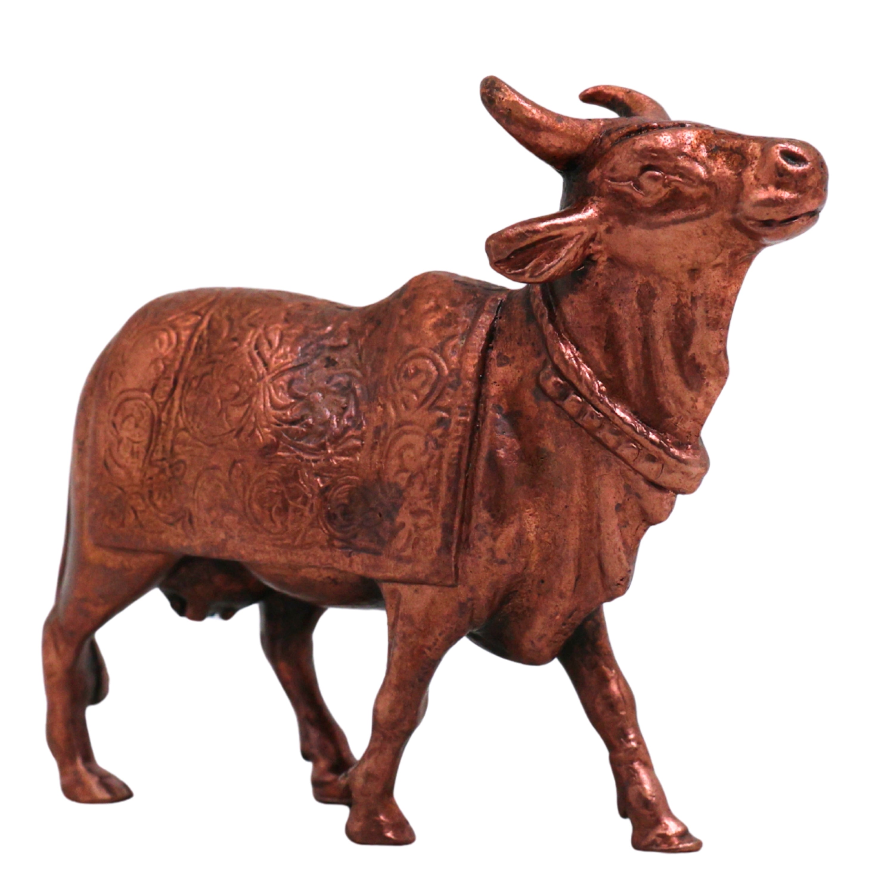 Handcrafted Copper Nandi Idol for Pooja, Vastu, Mandir Décor &amp; Spiritual Gifting, Brown, 3 Inch, 1 Piece