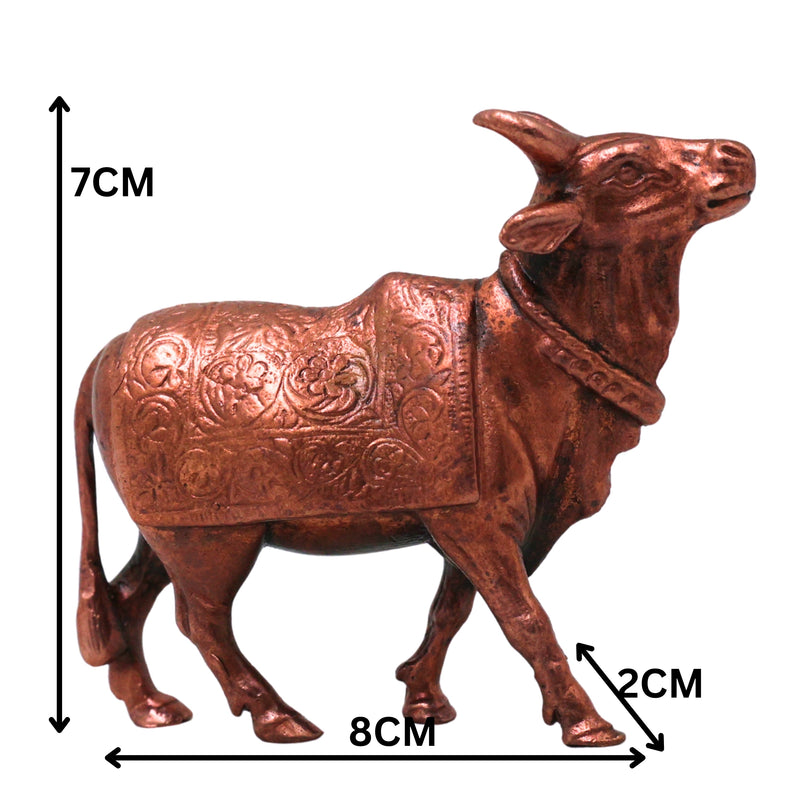 Handcrafted Copper Nandi Idol for Pooja, Vastu, Mandir Décor &amp; Spiritual Gifting, Brown, 3 Inch, 1 Piece