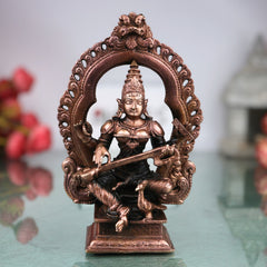 Handcrafted Copper Saraswati Idol Murti Statue for Pooja, Study, Temple Decor &amp; Spiritual Gift, Brown, 5.5 Inch, 1 Piece