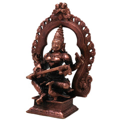 Handcrafted Copper Saraswati Idol Murti Statue for Pooja, Study, Temple Decor &amp; Spiritual Gift, Brown, 5.5 Inch, 1 Piece