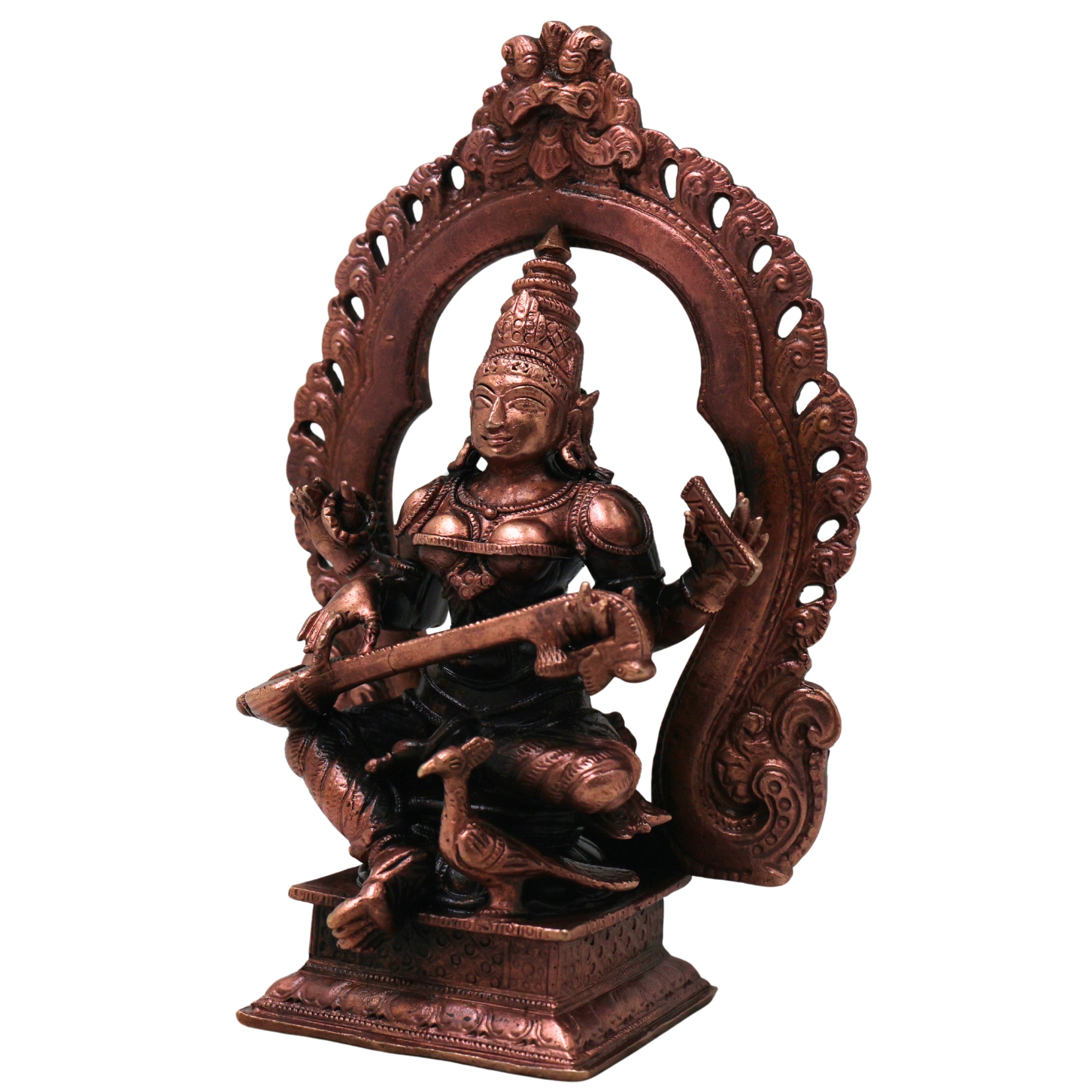 Handcrafted Copper Saraswati Idol Murti Statue for Pooja, Study, Temple Decor &amp; Spiritual Gift, Brown, 5.5 Inch, 1 Piece