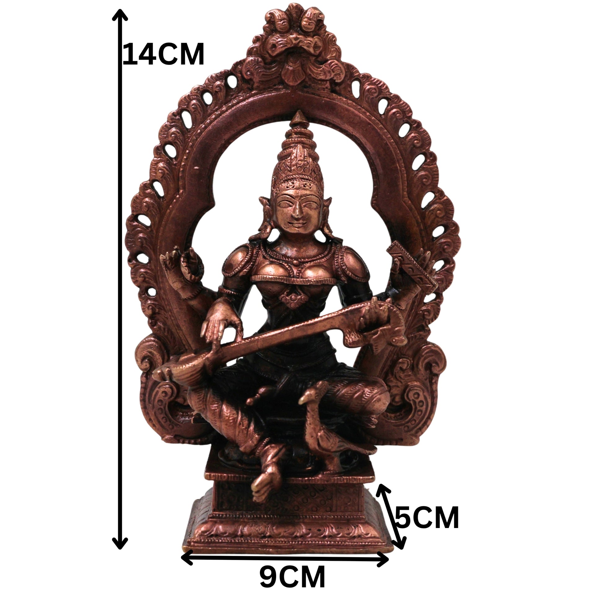 Handcrafted Copper Saraswati Idol Murti Statue for Pooja, Study, Temple Decor &amp; Spiritual Gift, Brown, 5.5 Inch, 1 Piece