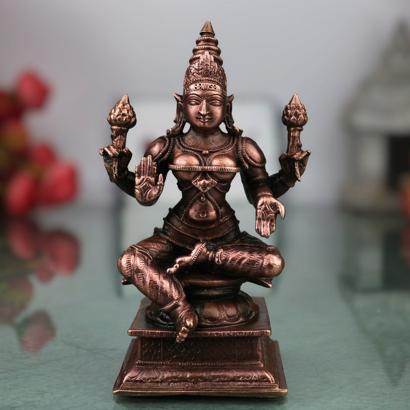 Handcrafted Copper Lakshmi Idol, Mahalakshmi Murti, Traditional Shri Vigraham for Pooja, Vastu &amp; Decor, Brown, 4.5 Inch, 1 Piece