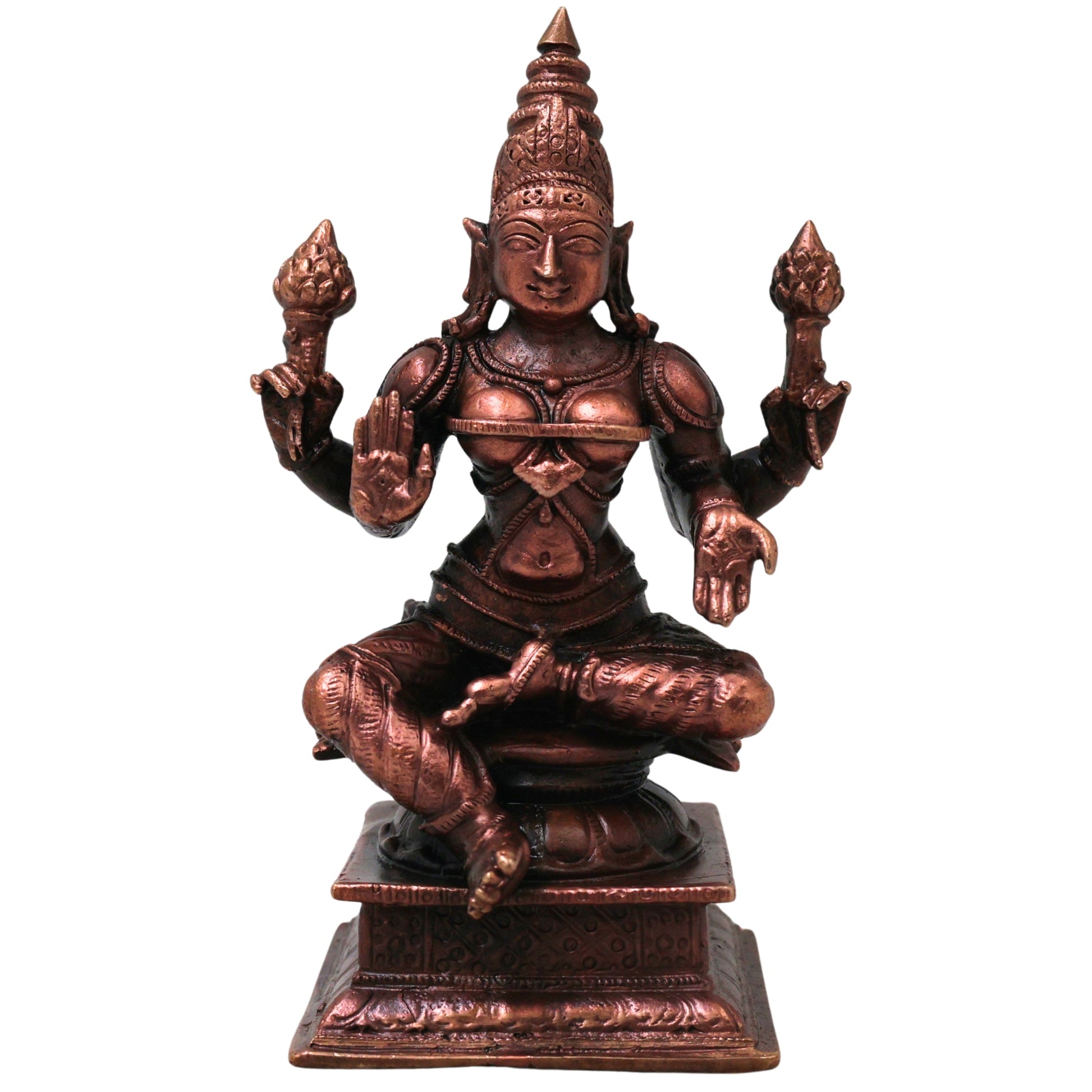 Handcrafted Copper Lakshmi Idol, Mahalakshmi Murti, Traditional Shri Vigraham for Pooja, Vastu &amp; Decor, Brown, 4.5 Inch, 1 Piece