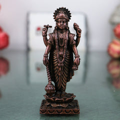 Handcrafted Copper Vishnu Idol, Narayana Perumal Balaji Murti for Pooja, Vastu, Temple &amp; Homedecor, Brown, 2.5 Inch, 1 Piece