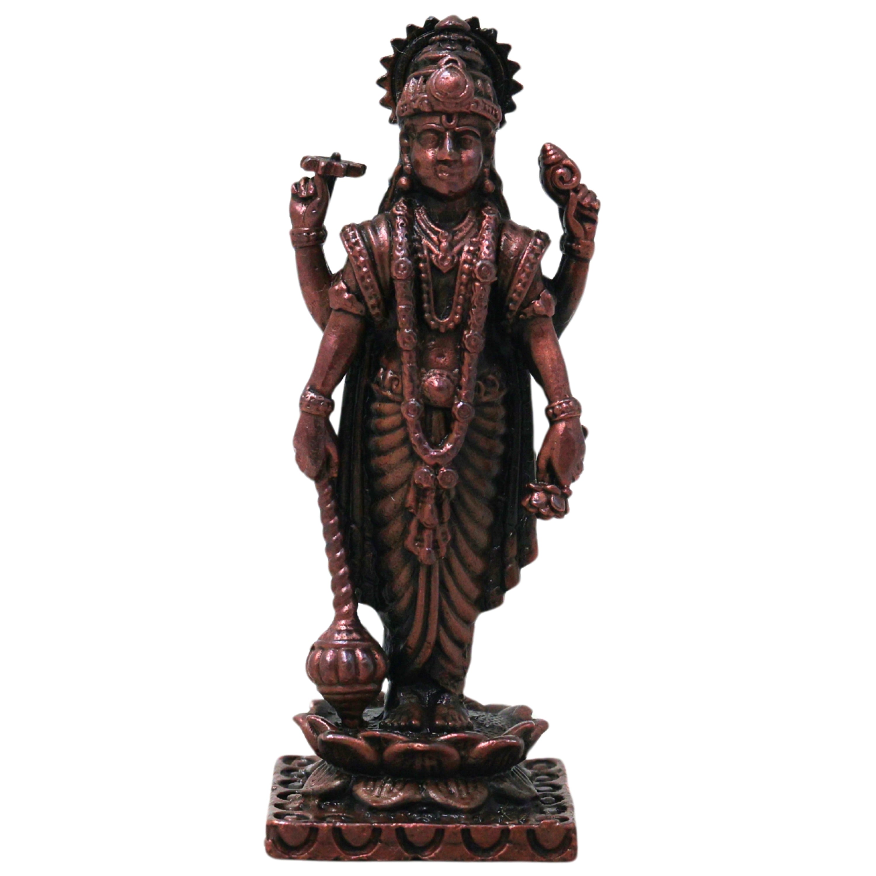 Handcrafted Copper Vishnu Idol, Narayana Perumal Balaji Murti for Pooja, Vastu, Temple &amp; Homedecor, Brown, 2.5 Inch, 1 Piece