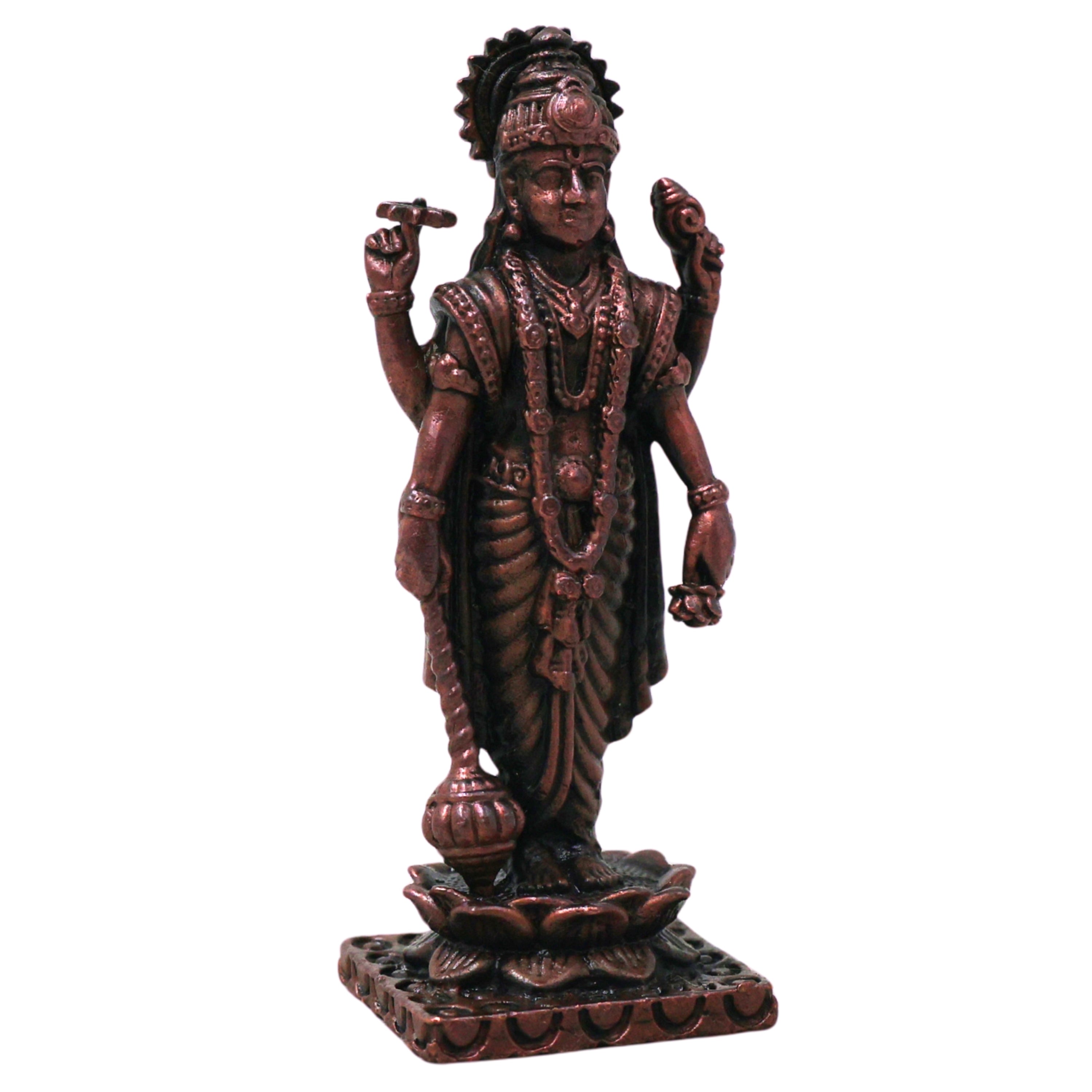 Handcrafted Copper Vishnu Idol, Narayana Perumal Balaji Murti for Pooja, Vastu, Temple &amp; Homedecor, Brown, 2.5 Inch, 1 Piece