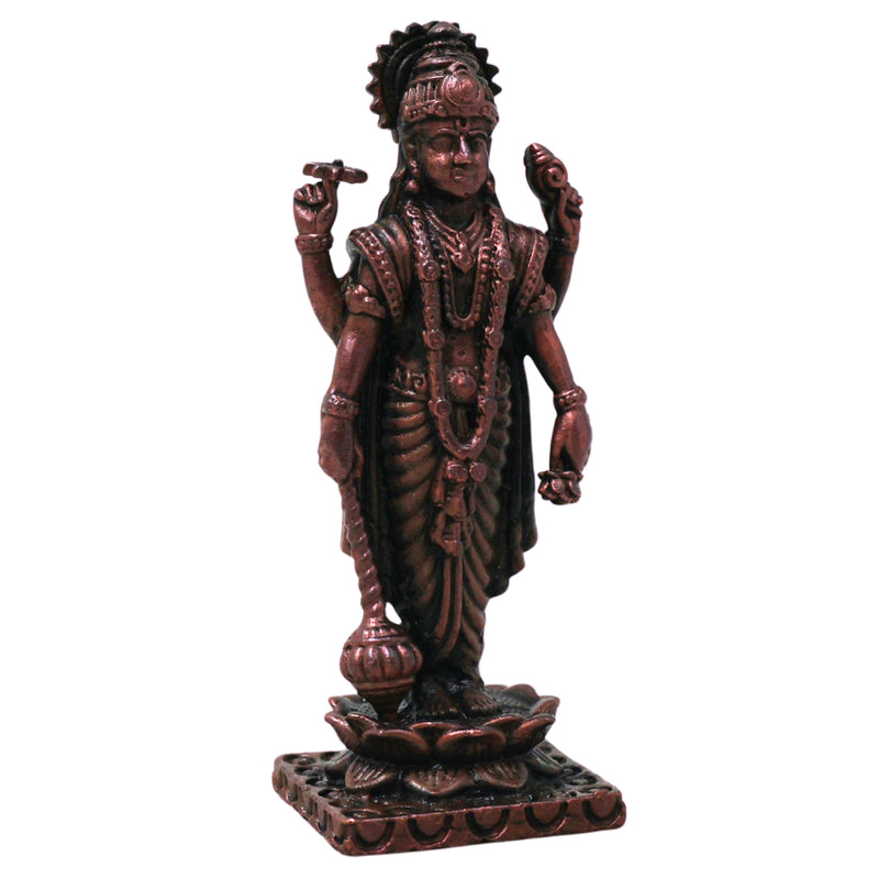Handcrafted Copper Vishnu Idol, Narayana Perumal Balaji Murti for Pooja, Vastu, Temple &amp; Homedecor, Brown, 2.5 Inch, 1 Piece