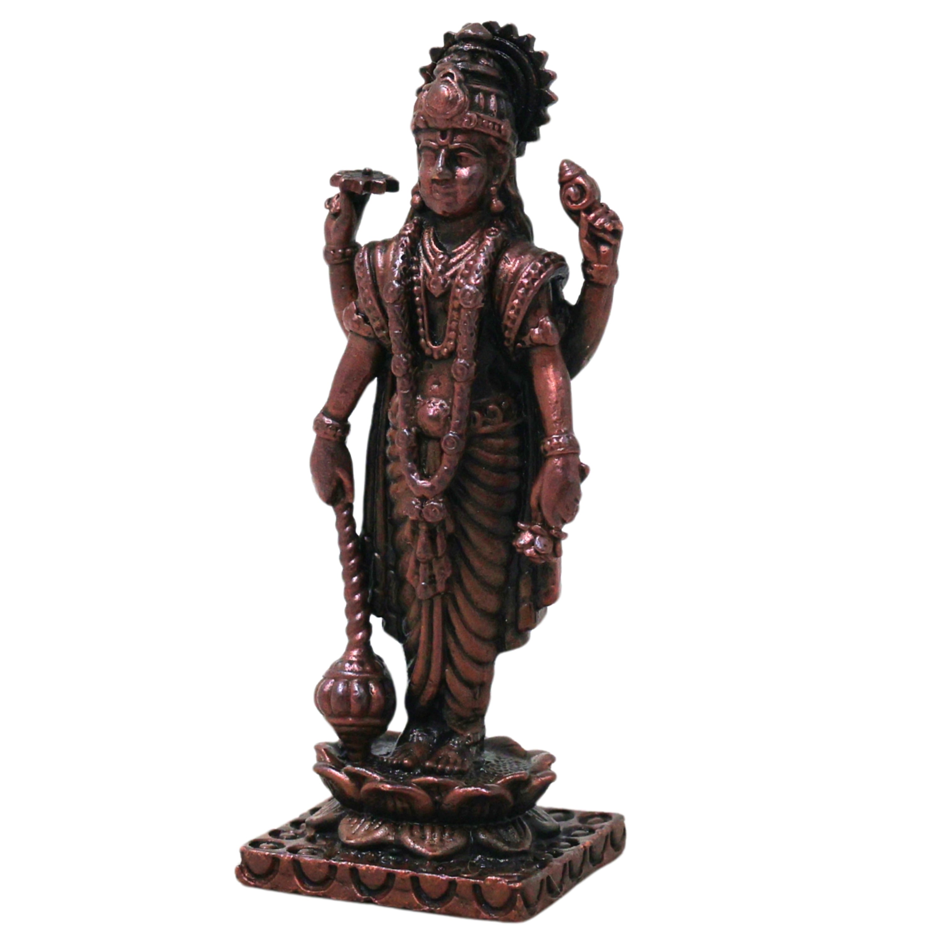 Handcrafted Copper Vishnu Idol, Narayana Perumal Balaji Murti for Pooja, Vastu, Temple &amp; Homedecor, Brown, 2.5 Inch, 1 Piece