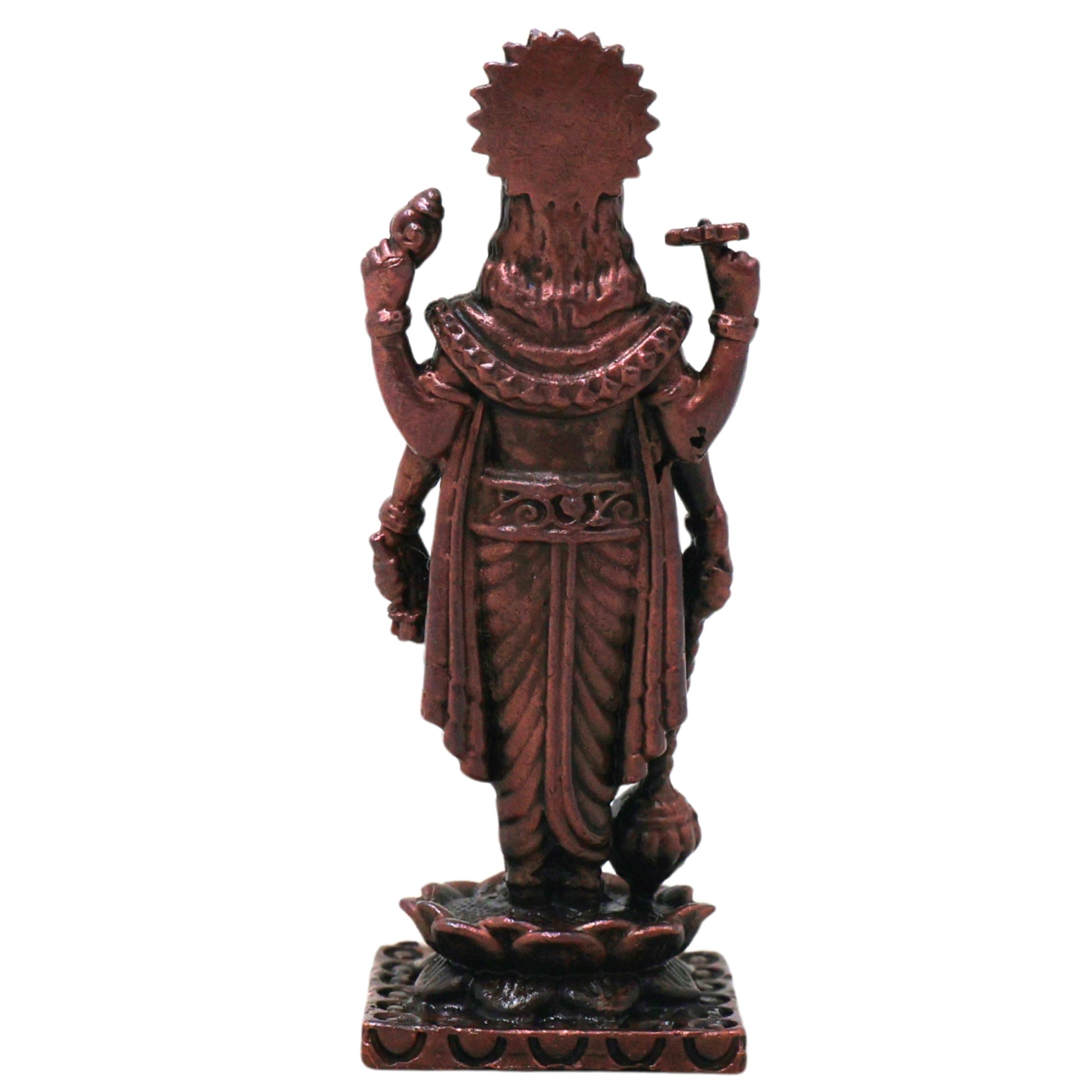 Handcrafted Copper Vishnu Idol, Narayana Perumal Balaji Murti for Pooja, Vastu, Temple &amp; Homedecor, Brown, 2.5 Inch, 1 Piece