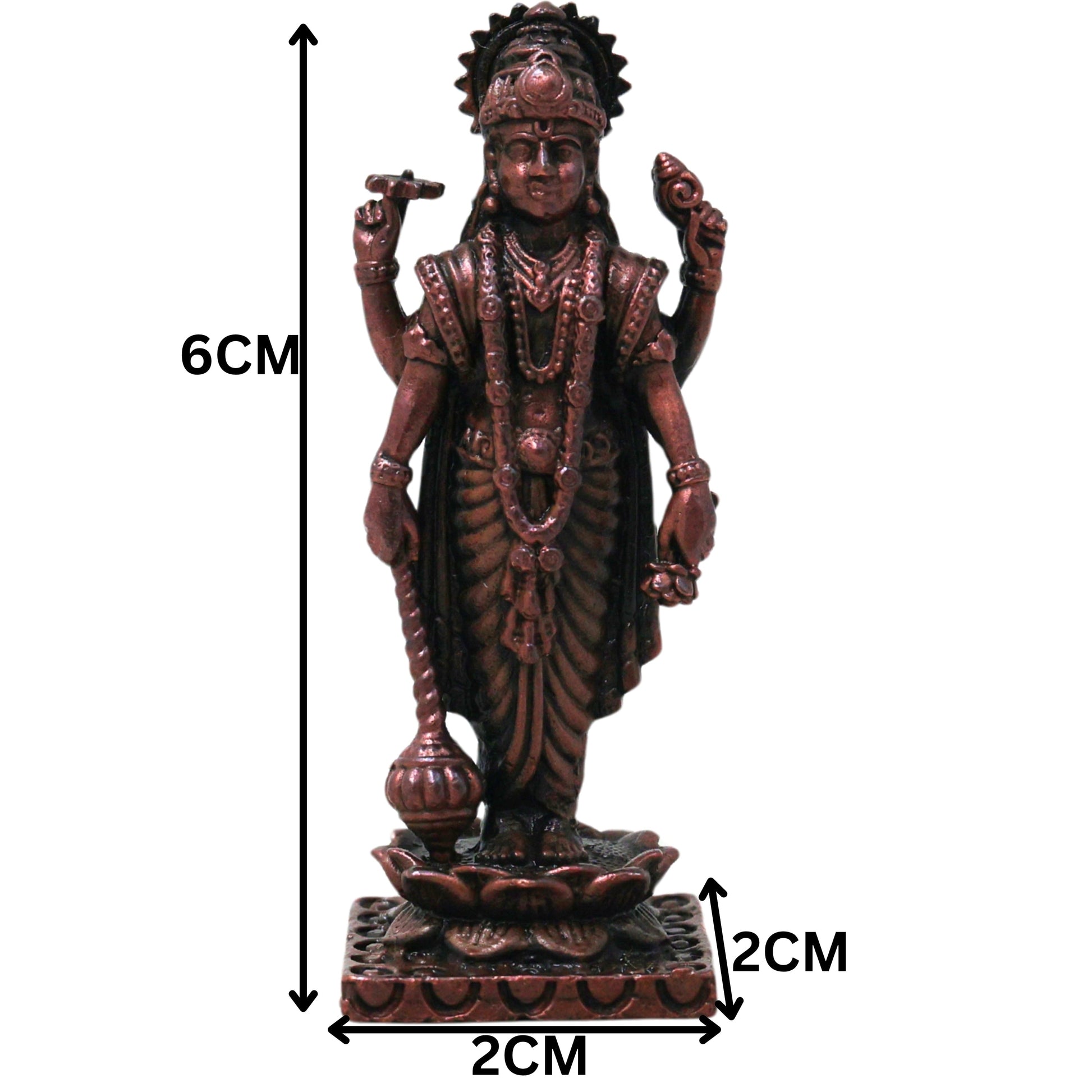 Handcrafted Copper Vishnu Idol, Narayana Perumal Balaji Murti for Pooja, Vastu, Temple &amp; Homedecor, Brown, 2.5 Inch, 1 Piece