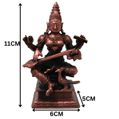 Copper Saraswati Idol Handcrafted Traditional Vagdevi Murti for Pooja Home Decor Gifting Statue, Brown, 4.5 Inch, 1 Piece