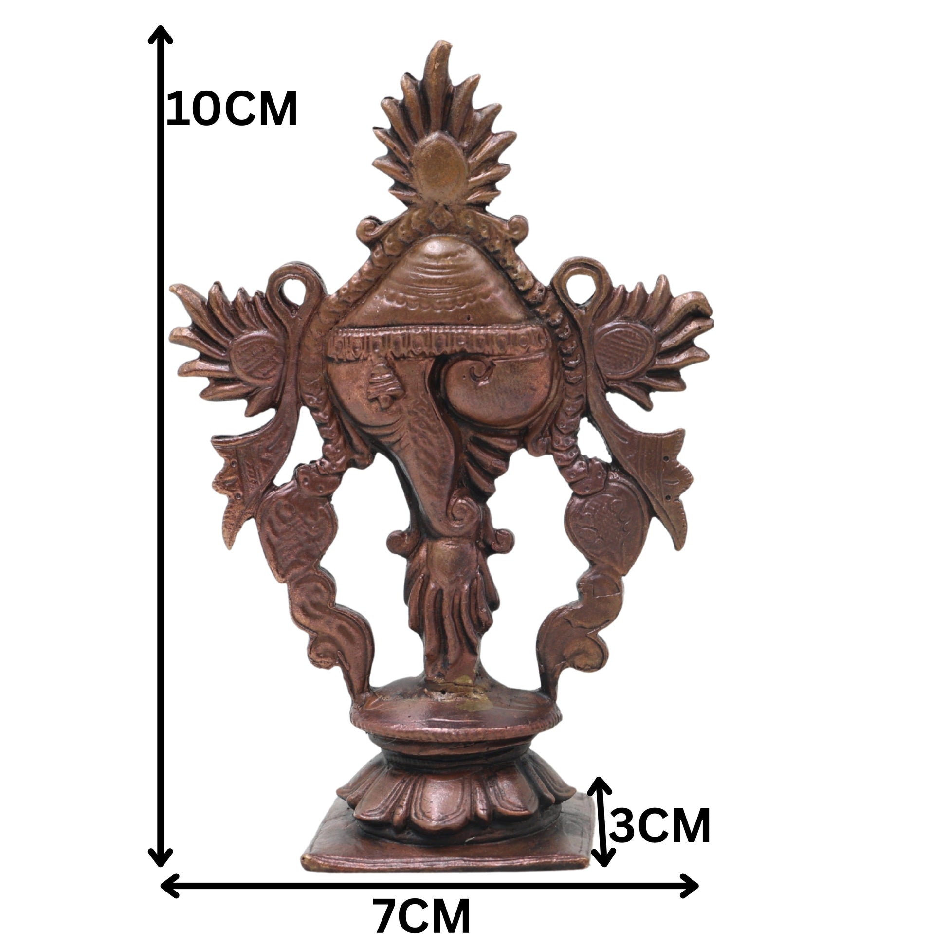 Copper Shankha Chakram Wall Decor, Handcrafted Traditional Vishnu Sudarshana Symbol for Pooja & Gifting, Brown, 4 Inch, 1 Piece