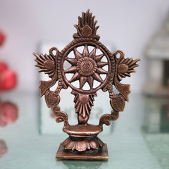 Copper Handcrafted Sudarshan Chakra Wall Decor for Pooja, Vishnu Mandir, Vastu & Spiritual Gifting, Brown, 4 Inch, 1 Piece