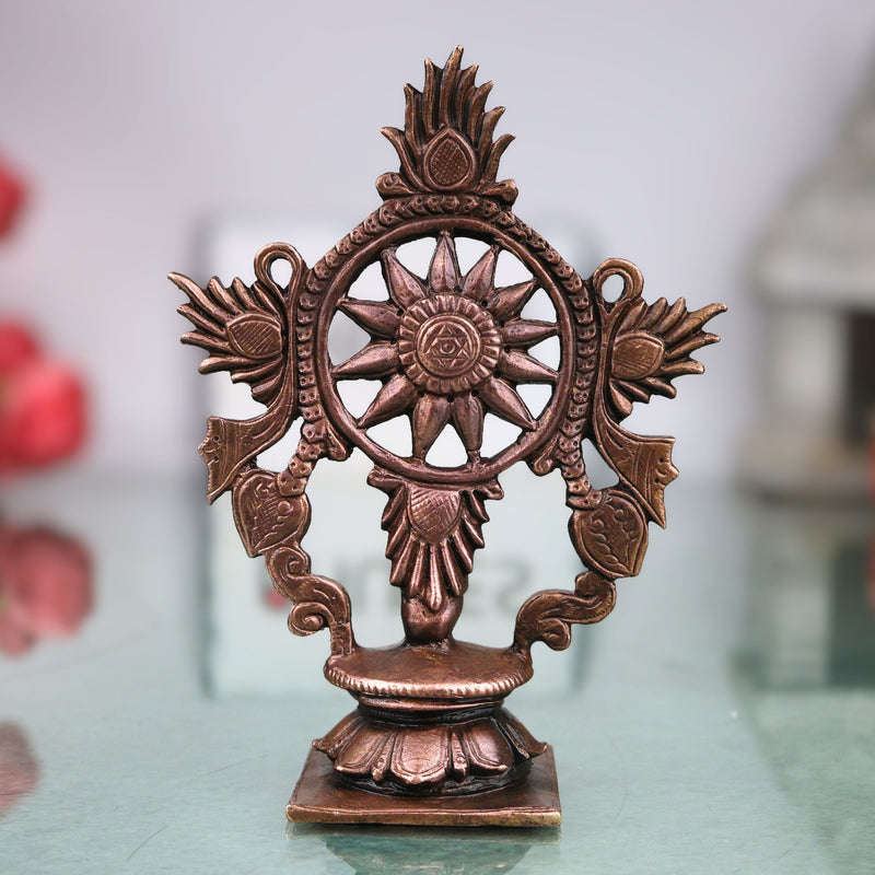 Copper Handcrafted Sudarshan Chakra Wall Decor for Pooja, Vishnu Mandir, Vastu & Spiritual Gifting, Brown, 4 Inch, 1 Piece