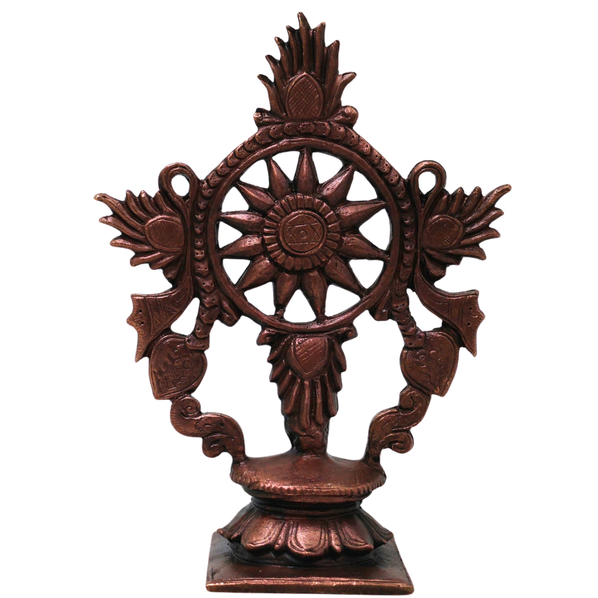 Copper Handcrafted Sudarshan Chakra Wall Decor for Pooja, Vishnu Mandir, Vastu & Spiritual Gifting, Brown, 4 Inch, 1 Piece