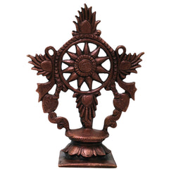 Copper Handcrafted Sudarshan Chakra Wall Decor for Pooja, Vishnu Mandir, Vastu & Spiritual Gifting, Brown, 4 Inch, 1 Piece