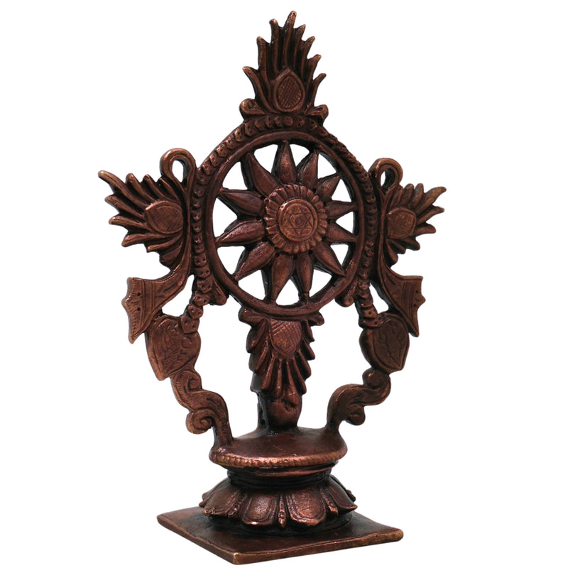 Copper Handcrafted Sudarshan Chakra Wall Decor for Pooja, Vishnu Mandir, Vastu & Spiritual Gifting, Brown, 4 Inch, 1 Piece