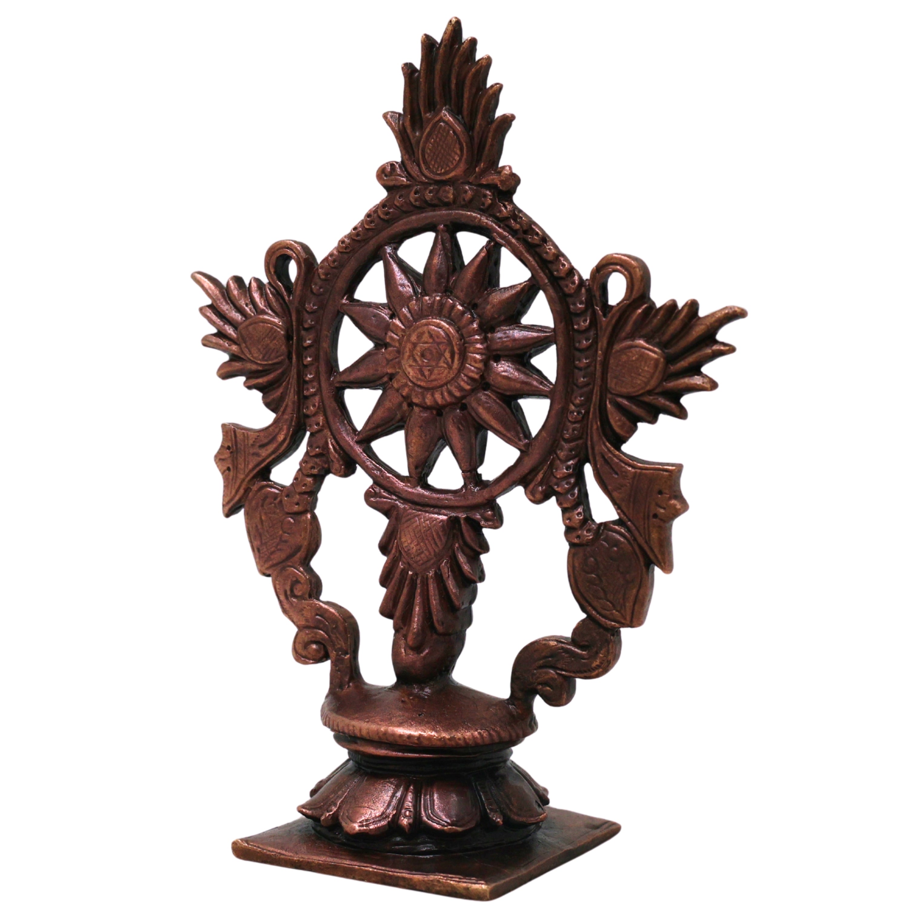 Copper Handcrafted Sudarshan Chakra Wall Decor for Pooja, Vishnu Mandir, Vastu & Spiritual Gifting, Brown, 4 Inch, 1 Piece