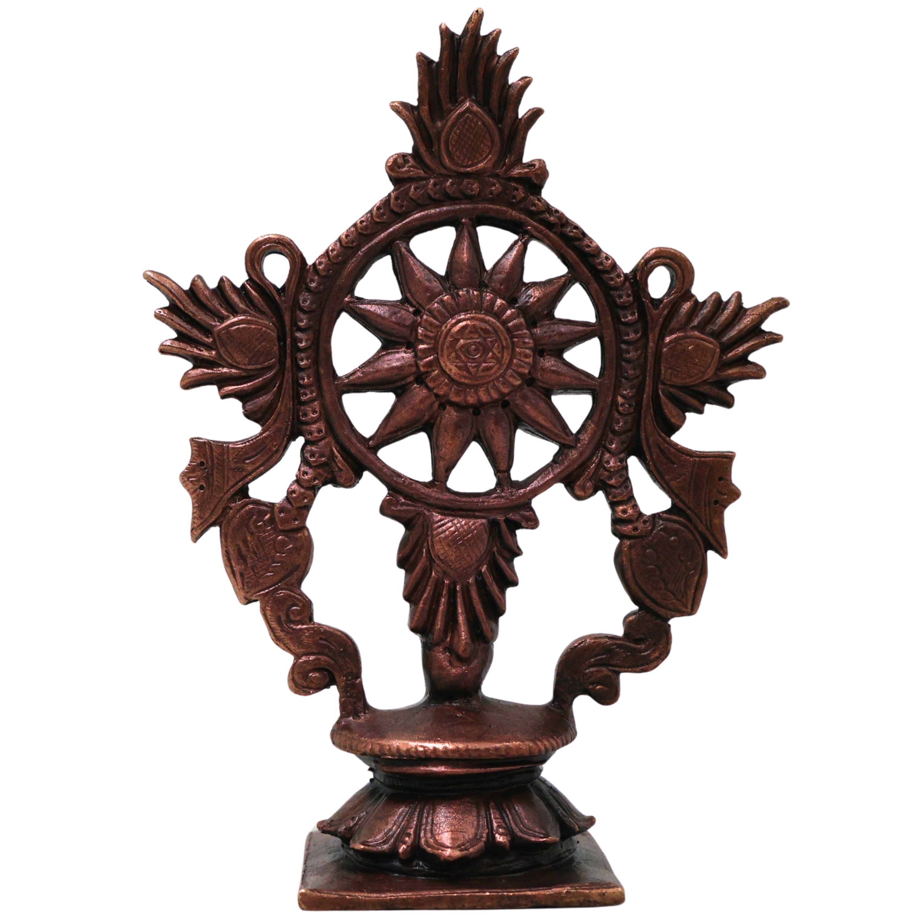 Copper Handcrafted Sudarshan Chakra Wall Decor for Pooja, Vishnu Mandir, Vastu & Spiritual Gifting, Brown, 4 Inch, 1 Piece