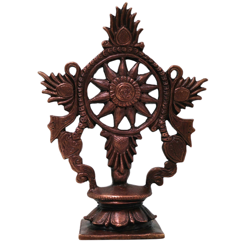 Copper Handcrafted Sudarshan Chakra Wall Decor for Pooja, Vishnu Mandir, Vastu & Spiritual Gifting, Brown, 4 Inch, 1 Piece