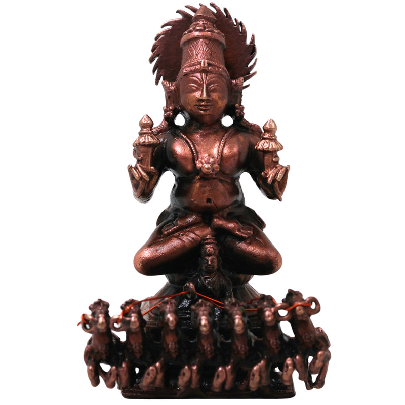Copper Surya Narayan Idol Handmade Traditional Sun God Murti for Pooja Home Décor & Spiritual Gifting, Brown, 3.5 Inch, 1 Piece