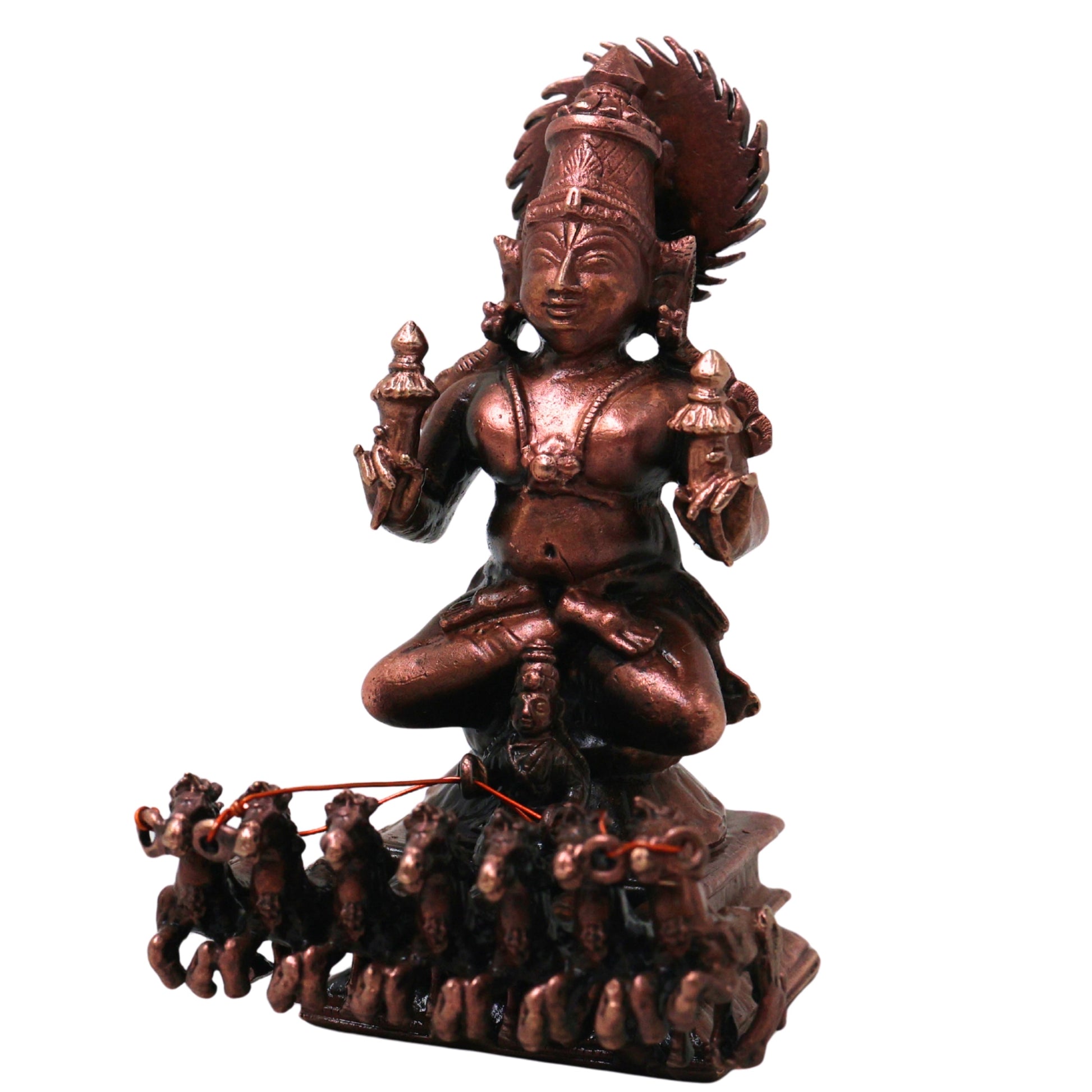 Copper Surya Narayan Idol Handmade Traditional Sun God Murti for Pooja Home Décor & Spiritual Gifting, Brown, 3.5 Inch, 1 Piece