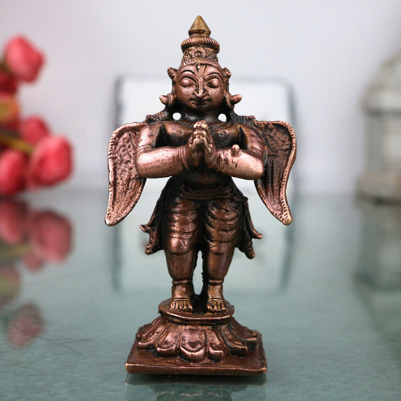 Copper Garuda Dev Idol Handcrafted Traditional Vishnu Vahana Murti for Pooja Home Décor Gifting, Brown, 3 Inch, 1 Piece