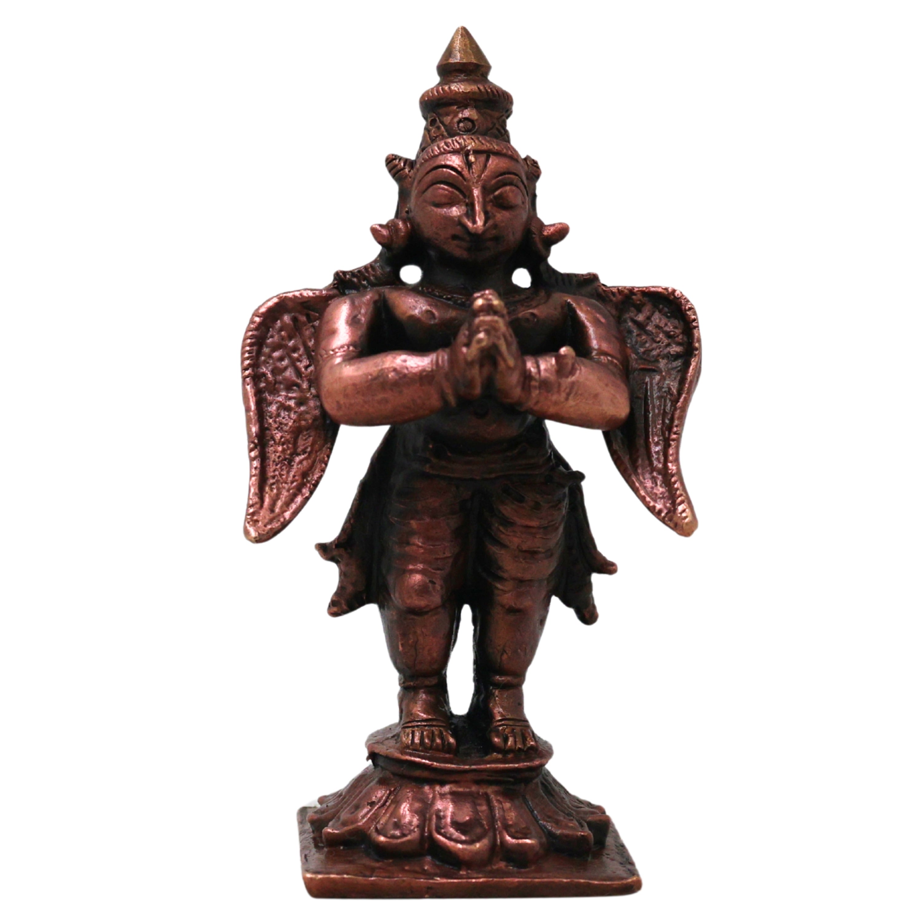 Copper Garuda Dev Idol Handcrafted Traditional Vishnu Vahana Murti for Pooja Home Décor Gifting, Brown, 3 Inch, 1 Piece