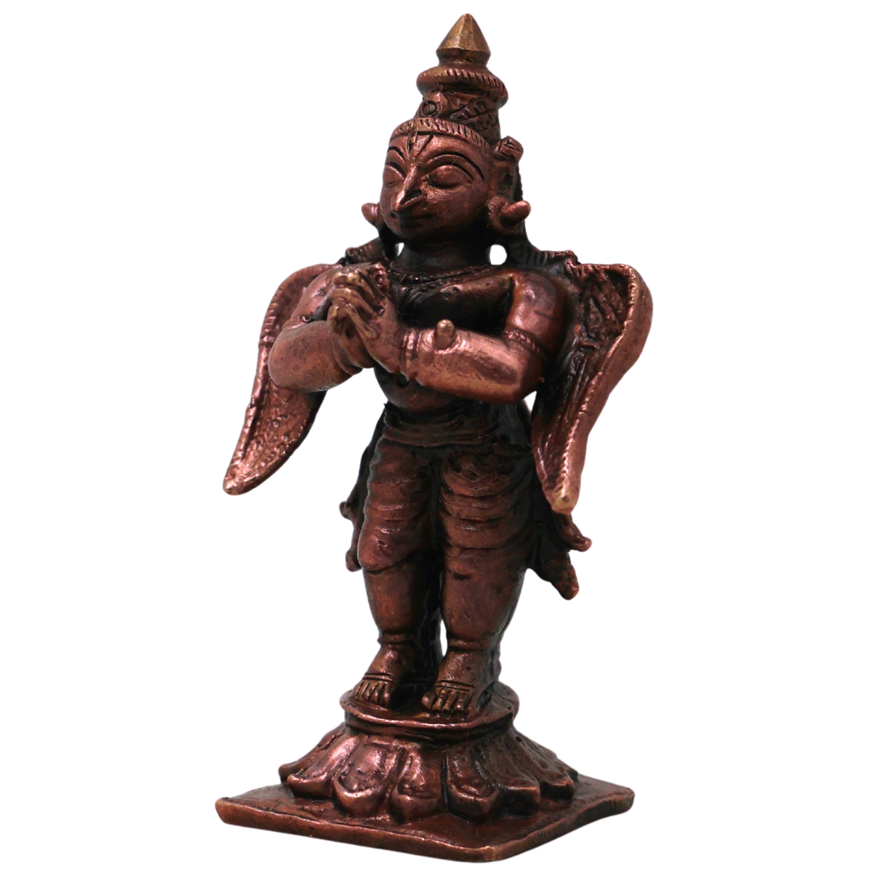 Copper Garuda Dev Idol Handcrafted Traditional Vishnu Vahana Murti for Pooja Home Décor Gifting, Brown, 3 Inch, 1 Piece