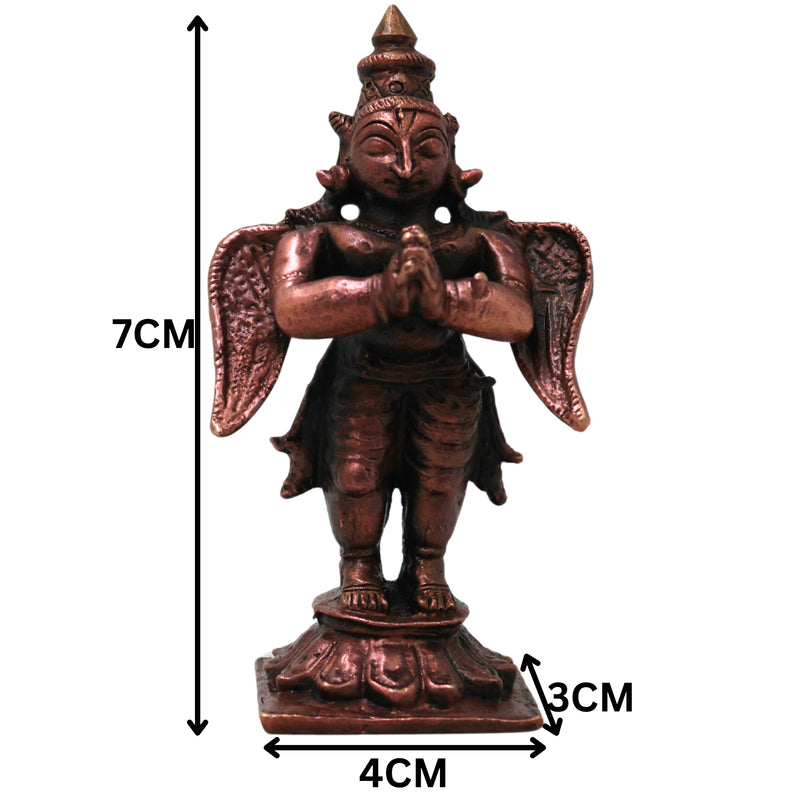 Copper Garuda Dev Idol Handcrafted Traditional Vishnu Vahana Murti for Pooja Home Décor Gifting, Brown, 3 Inch, 1 Piece