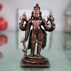 Copper Handcrafted Vishnu Murti Idol, Traditional Narayana Perumal Statue for Pooja, Home Décor & Gifting, Brown, 3 Inch, 1 Piece