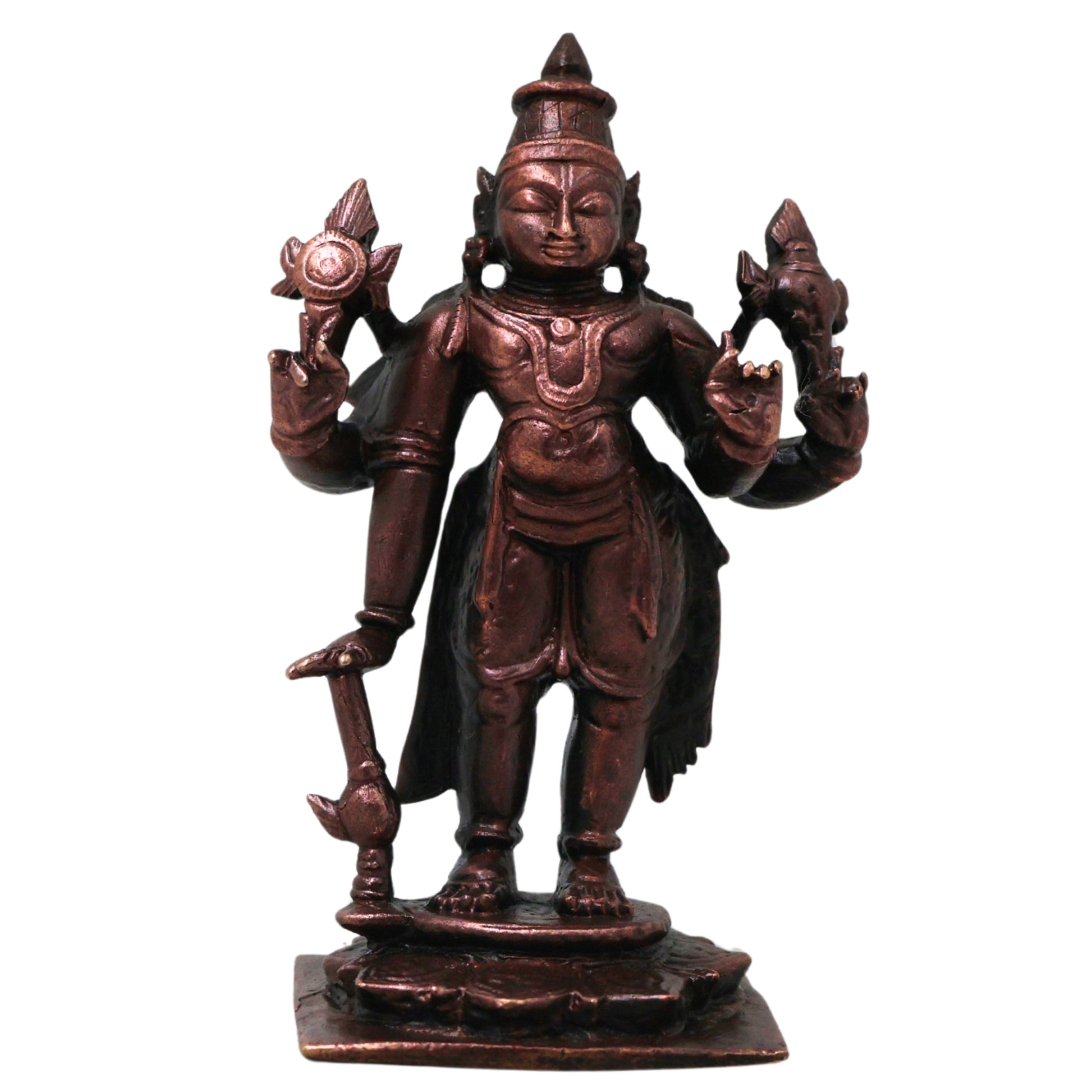 Copper Handcrafted Vishnu Murti Idol, Traditional Narayana Perumal Statue for Pooja, Home Décor & Gifting, Brown, 3 Inch, 1 Piece