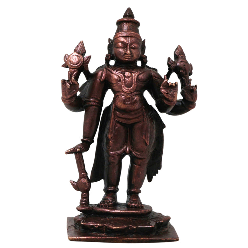 Copper Handcrafted Vishnu Murti Idol, Traditional Narayana Perumal Statue for Pooja, Home Décor & Gifting, Brown, 3 Inch, 1 Piece