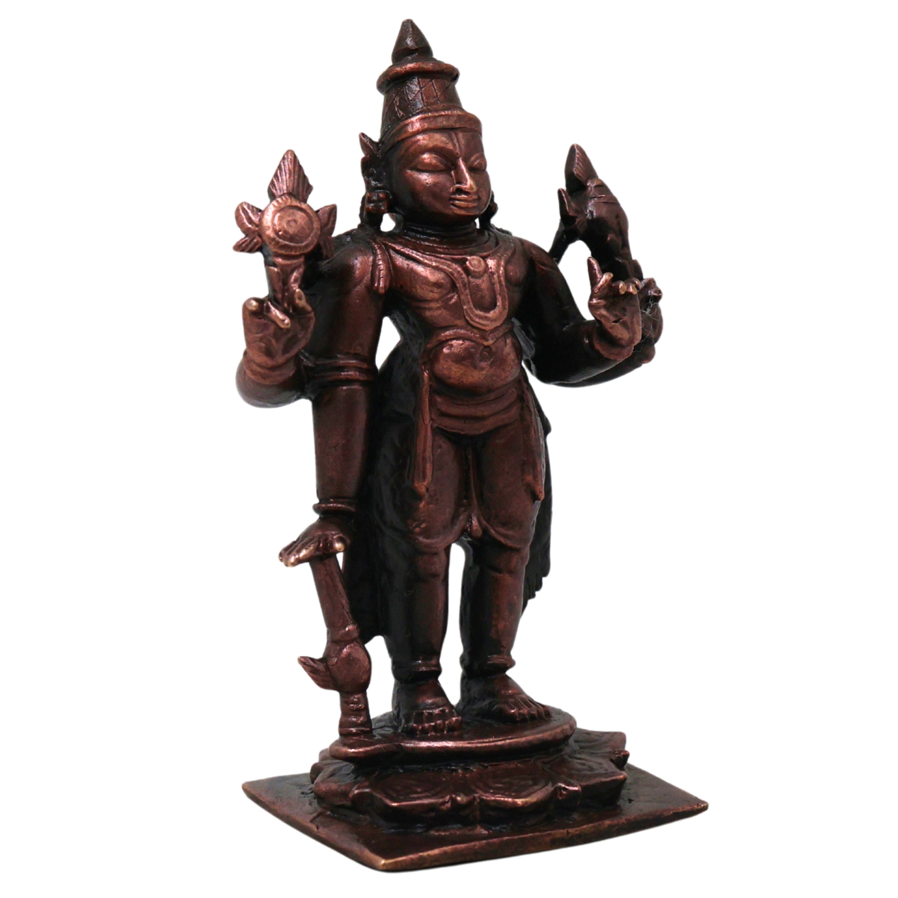Copper Handcrafted Vishnu Murti Idol, Traditional Narayana Perumal Statue for Pooja, Home Décor & Gifting, Brown, 3 Inch, 1 Piece