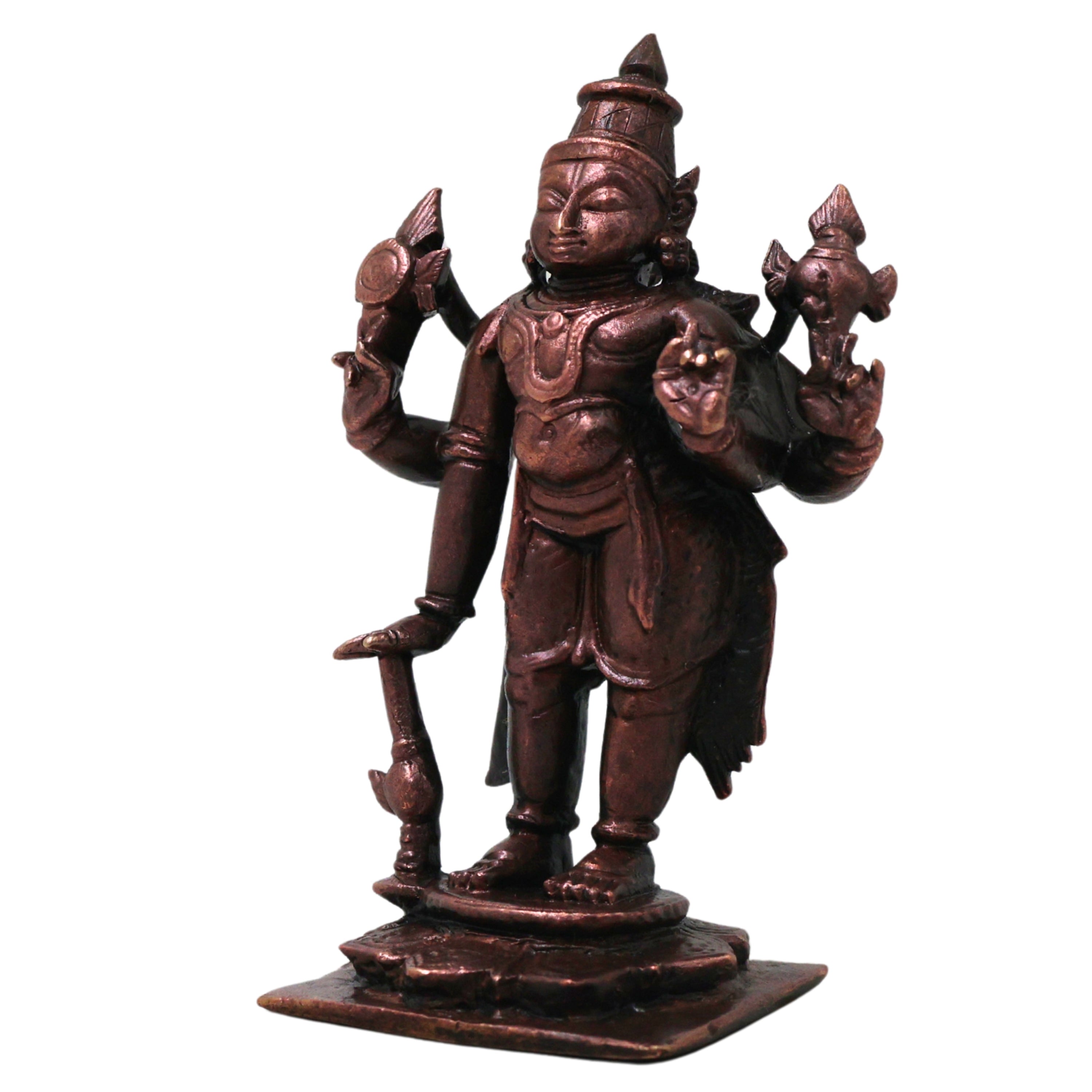 Copper Handcrafted Vishnu Murti Idol, Traditional Narayana Perumal Statue for Pooja, Home Décor & Gifting, Brown, 3 Inch, 1 Piece