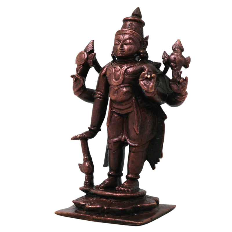Copper Handcrafted Vishnu Murti Idol, Traditional Narayana Perumal Statue for Pooja, Home Décor & Gifting, Brown, 3 Inch, 1 Piece